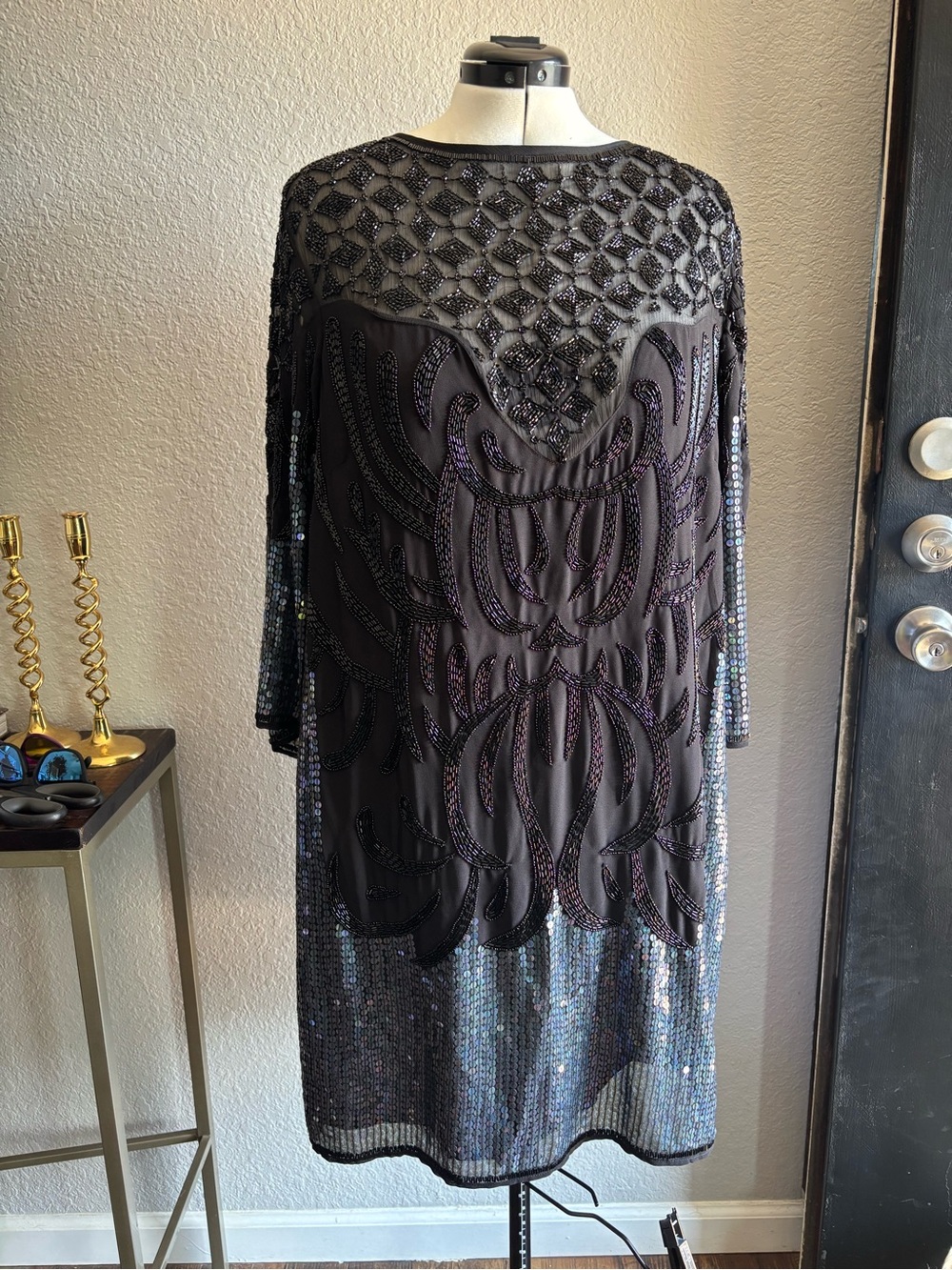 ASOS Black Beaded Long Sleeve Evening Dress